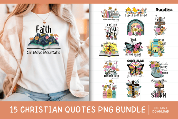 15 Christian Quote Sublimation Bundle for T-Shirt Designs