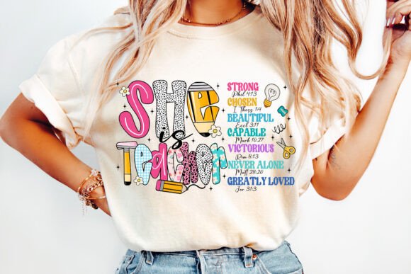 She is Teacher PNG: Christian Teacher T-Shirt Designs