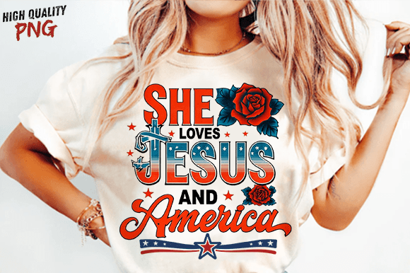 She Loves Jesus & America Floral PNG — T-Shirt Designs