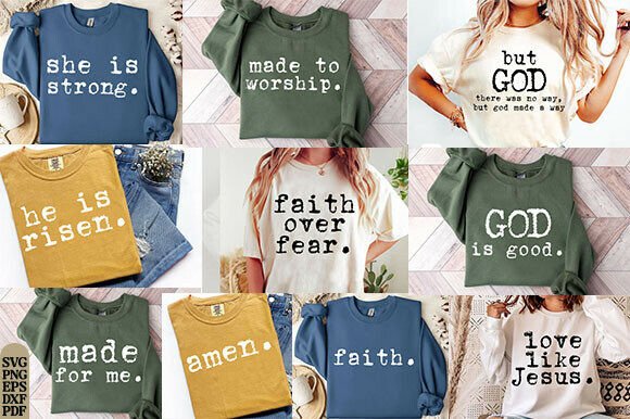 Typewriter Christian Quote SVG Bundle: T-Shirt Designs